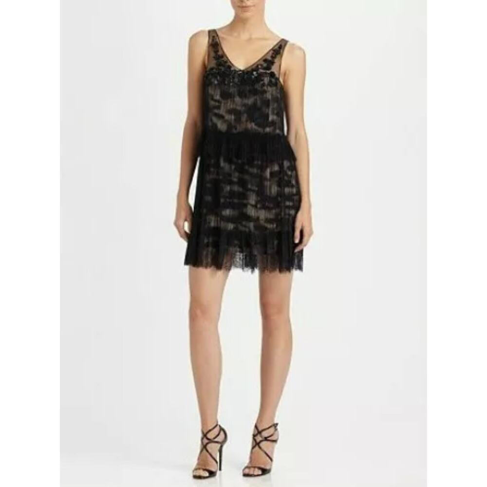 NWT BCBGMAXAZRIA BLACK‎ GULLY TULLE LACE SEQUINS DRESS NST6N932-001 SIZE 8